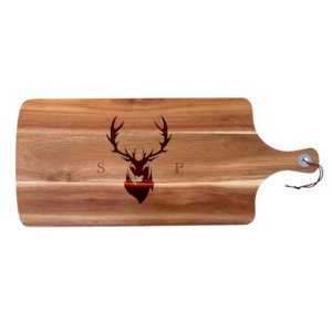 Stag Design with Couple’s Initials Acacia Serving Board