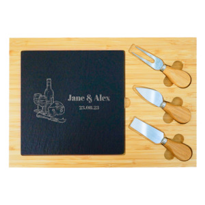 Cheese & Wine Couple’s Slate & Bamboo Cheese Board