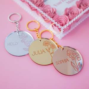 Round Birth Month Flower Keychain