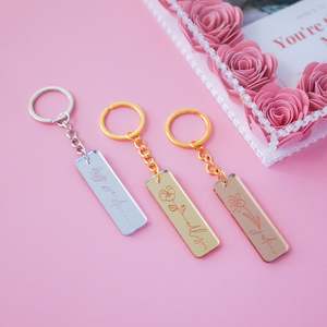 Rectangle Birth Month Flower Keychain