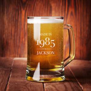 Made in 1985 Engraved Beer Mug