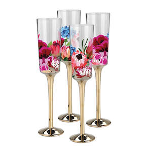 Nel Lusso - Botanic Blooms Champagne Flutes - Set Of 4