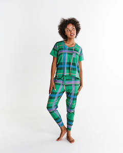 Clothing: KIP & CO - Jewel Of The Nile Tartan - Organic Cotton Short Sleeve Shirt & Slouch Pyjama Set