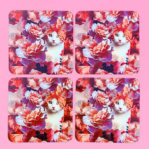 Pet: Ginger Cat - Square Coaster - set of 4