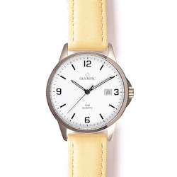 Watch: Olympic Titanium - White Dial with Apricot Leather