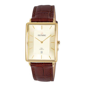 Olympic Rectangle Series - Gents Gold - Brown Leather