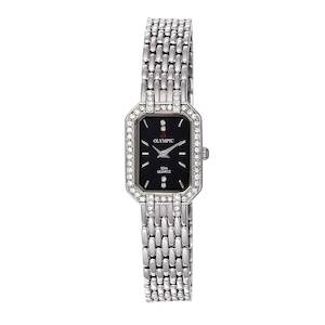 Ladies Steel Stone Set - Black Dial