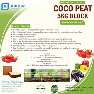 CocoPeat 100% - 5kg Compressed Block Omino