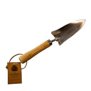 STAINLESS STEEL TRANSPLANTER TROWEL WITH WOODEN HANDLE - SSWTT