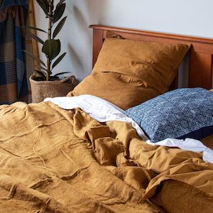 Queen cinnamon washed linen duvet cover