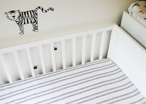 Fitted Linen Cot sheet - Navy white ticking