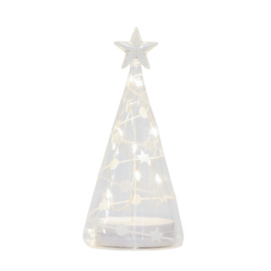 Christmas Table Top Glass Cone Tree 17cm Stars and Dots