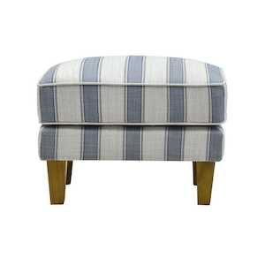 Bondi Hamptons Ottoman Blue Sky Stripe with Blue Piping