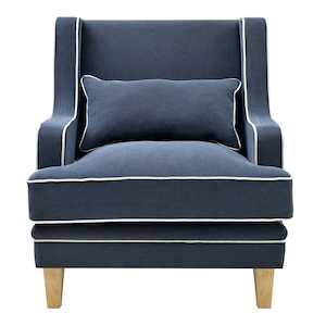 Bondi Hamptons Armchair Navy W/White Piping Linen Blend