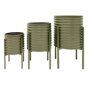 Olive Corrugated Metal Planters Set of 3