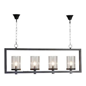 Lighting Pendants: 4 Light Black Iron & Glass Pendant