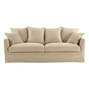 Noosa 3 Seat Hamptons Queen Sofa Bed Beige Linen Blend