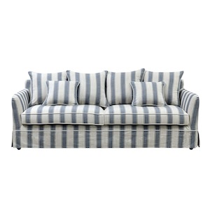 Noosa 3 Seat Hamptons Queen Sofa Bed Sky Blue Stripe