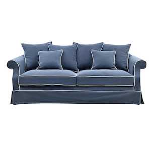 Avalon 3 Seat Hamptons Sofa Navy Linen Blend