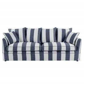 Noosa 3 Seat Queen Sofa Bed Denim & Cream Stripe