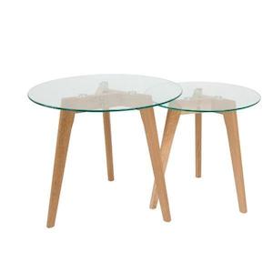 Oslo Set 2 Oak Side Table Glass Top Lacquered Finish