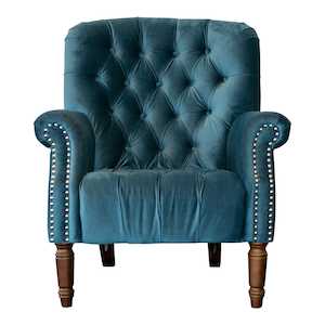 Armchairs: Maurice Buttoned Armchair Velvet Blue