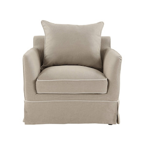 Noosa Hamptons Armchair Natural W/White Piping Linen Blend