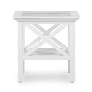 Sorrento Hamptons Square Side Table W/ Glass Top White