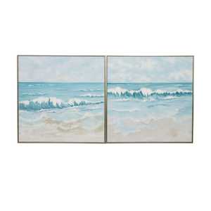 Kyrah Waves Handpainted Canvas With Natural Frame Set 2