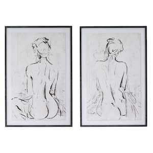 Sketched Lady Prints Set of 2 in Black Frame