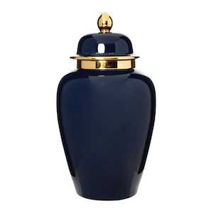 Serena Navy Blue Porcelain Ginger Jar With Lid