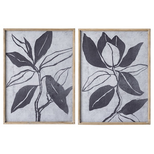 Como Charcoal Leaves Set of Wall Art Set of 2