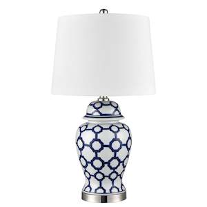 Lucca Small Blue & White Jar Shaped Lamp W/ Shade