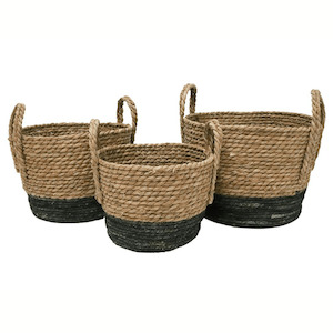 Storage Baskets: Santai Woven Baskets - Natural & Black Set of 3