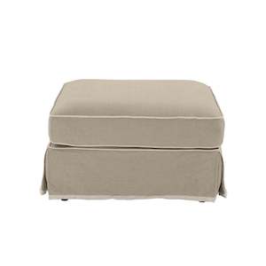 Noosa Hamptons Ottoman Natural W/White Piping Linen Blend