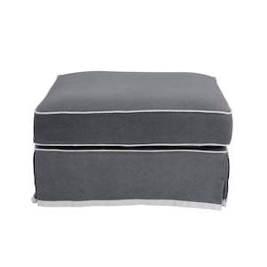 Noosa Hamptons Ottoman Grey W/White Piping Linen Blend