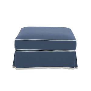 Noosa Hamptons Ottoman Navy W/White Piping Linen Blend