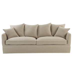 Noosa 3 Seat Hamptons Sofa Natural W/White Piping Linen Blend