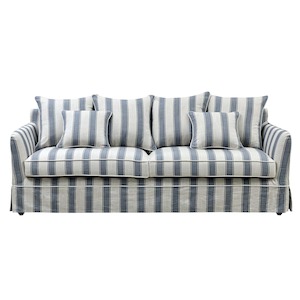 Noosa 3 Seat Hamptons Sofa Blue Sky Stripe Linen Blend