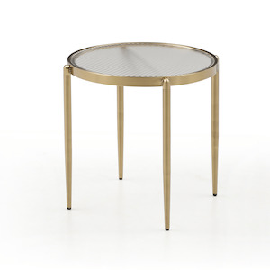 Gatsby 48cm Round Side Table Fluted Glass Gold Metal