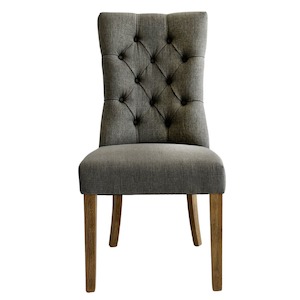 Diana Buttoned Hamptons Dining Chair Storm Grey Linen Blend