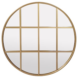 Wall Mirrors: Amelia Gold Rimmed Round Paned Mirror D120cm