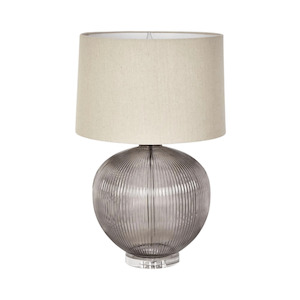 Linden Smoke Glass Table Lamp w/ Natural Linen Shade