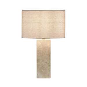 Imperial Travertine Table Lamp w/ Natural Linen Shade