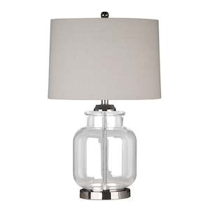 Regency Nickel and Glass Table Lamp with Natural Linen Shade