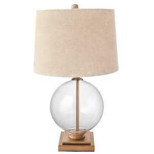 Lamps: Ivy Small Antique Brass And Glass With Natural Linen Shade