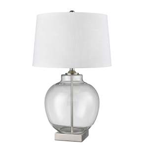 Ellyn Glass and Nickel Lamp with White Linen Shade