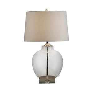 Glass Urn Lamp With White Linen Shade