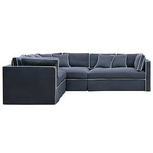 Marbella Modular Sofa Navy with White Piping Right