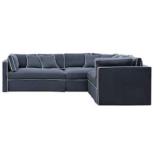 Marbella Modular Sofa Navy with White Piping Left